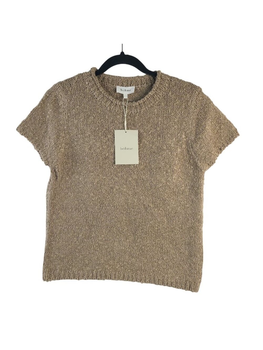 NEW Böhme Taupe Short-Sleeve Knit Sweater Size L Lightweight Casual Top